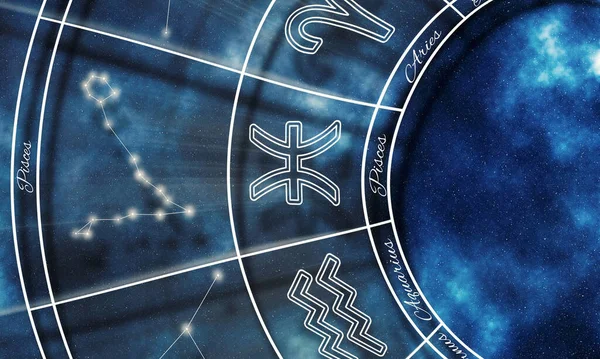 Ιχθείς Zodiac Σημάδι Νύχτα Ουρανό Φόντο Ωροσκόπιο Σύμβολο — Φωτογραφία Αρχείου