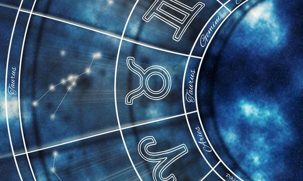 Stier Zodiak Sign Nachtelijke Hemel Achtergrond Horoscoop Symbool — Stockfoto