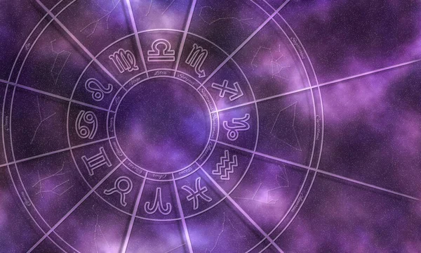 Astrology Wheel Horoscope Signs Stars Night Sky — ストック写真