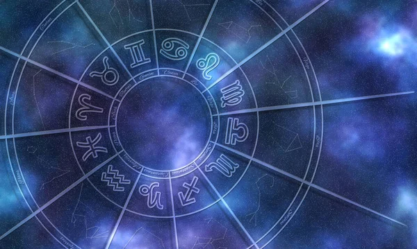 Astrology Wheel Horoscope Signs Stars Night Sky — Stock Fotó