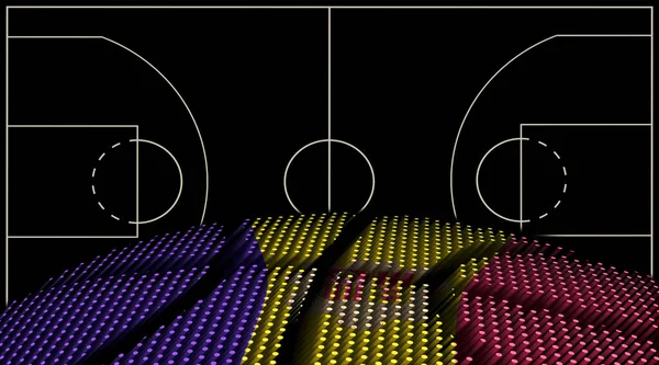 アンドラバスケットボールコートの背景 バスケットボールボール 黒の背景 — ストック写真