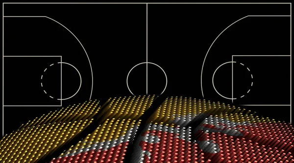 ブータンバスケットボールコートの背景 バスケットボールボール ブラックの背景 — ストック写真