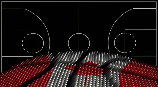 カナダバスケットボールコートの背景 バスケットボールボール ブラックの背景 — ストック写真