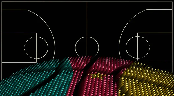 カメルーンバスケットボールコートの背景 バスケットボールボール ブラックの背景 — ストック写真