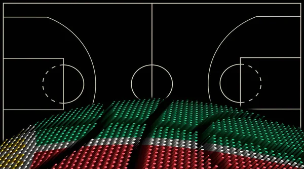 チェチェンバスケットボールコートの背景 バスケットボールボール ブラックの背景 — ストック写真