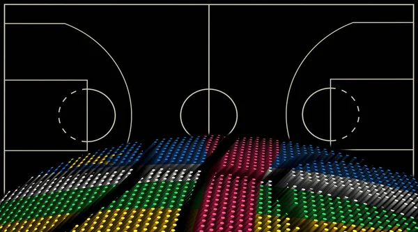 Republika Środkowoafrykańska Basketball Court Background Basketball Ball Czarne Tło — Zdjęcie stockowe