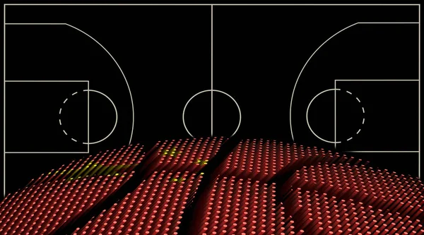 中国バスケットボールコートの背景 バスケットボールボール 黒の背景 — ストック写真