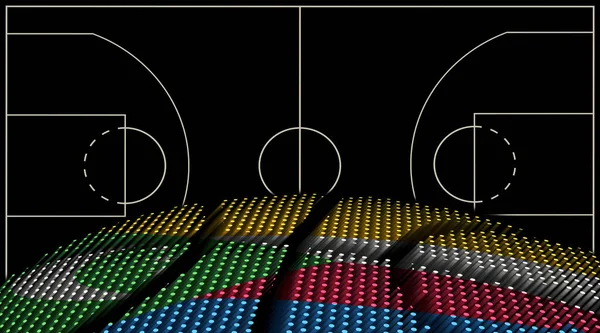 Comoren Basketbalveld Achtergrond Basketbalbal Zwarte Achtergrond — Stockfoto