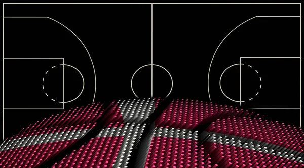 デンマークバスケットボールコートの背景 バスケットボールボール ブラックの背景 — ストック写真