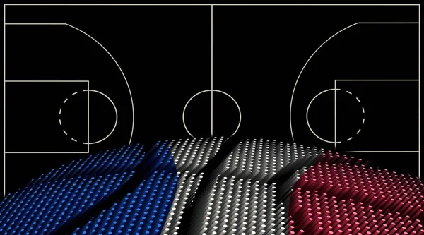 フランスバスケットボールコートの背景 バスケットボールボール ブラックの背景 — ストック写真