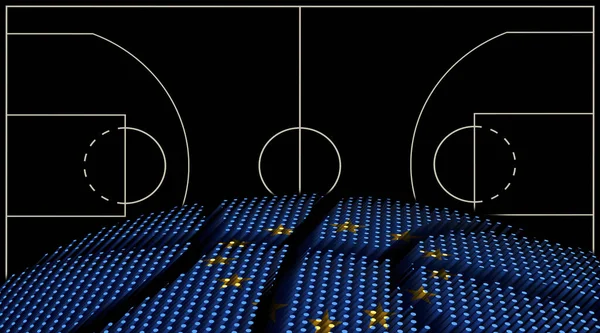 Basketbalveld Achtergrond Van Europese Unie Basketbalbal Zwarte Achtergrond — Stockfoto