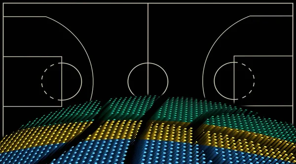 ガボンバスケットボールコートの背景 バスケットボールボール ブラックの背景 — ストック写真