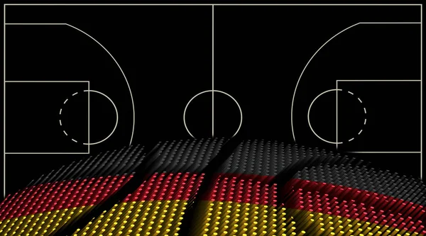 ドイツバスケットボールコートの背景 バスケットボールボール ブラックの背景 — ストック写真