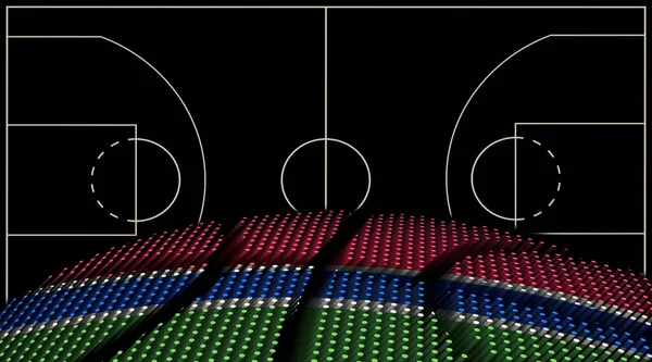 Gambie Basketbalové Hřiště Pozadí Basketbal Míč Černé Pozadí — Stock fotografie