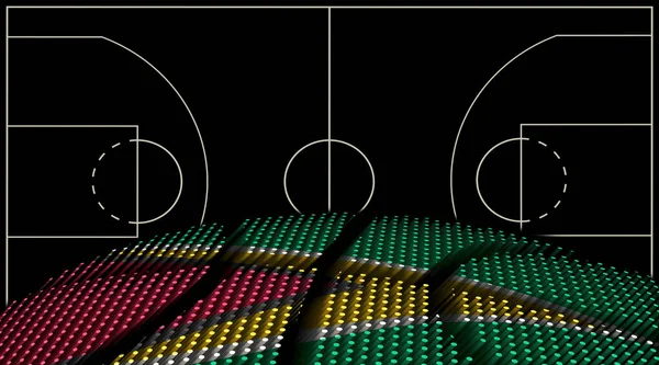 ガイアナバスケットボールコートの背景 バスケットボールボール ブラックの背景 — ストック写真