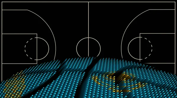 カザフスタンバスケットボールコートの背景 バスケットボールボール ブラックの背景 — ストック写真