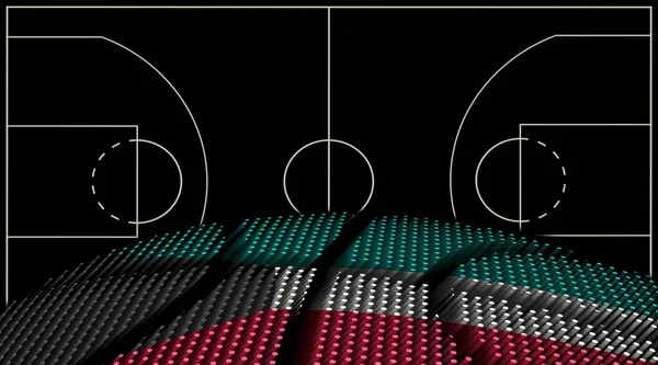 クウェートバスケットボールコートの背景 バスケットボールボール ブラックの背景 — ストック写真