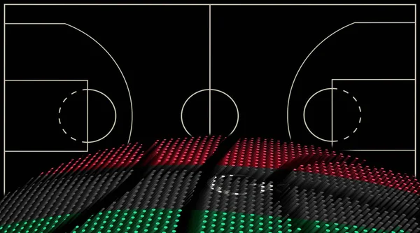 Libya Basketbalové Hřiště Pozadí Basketbal Míč Černé Pozadí — Stock fotografie