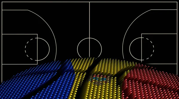 モルドババスケットボールコートの背景 バスケットボールボール 黒の背景 — ストック写真