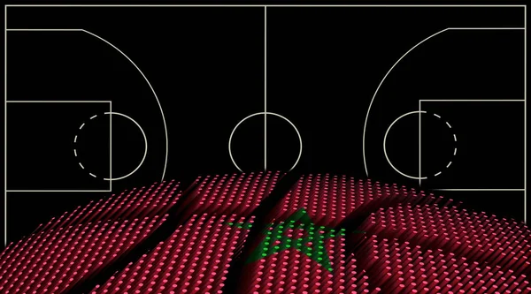 モロッコバスケットボールコートの背景 バスケットボールボール ブラックの背景 — ストック写真