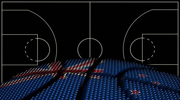 Nieuw Zeeland Basketbal Baan Achtergrond Basketbal Ball Zwarte Achtergrond — Stockfoto