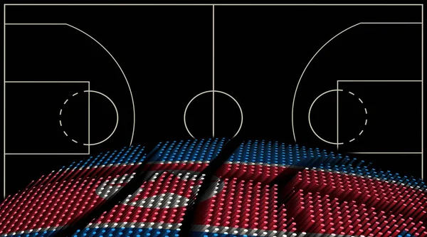 Nordkorea Basket Domstol Bakgrund Basket Boll Svart Bakgrund — Stockfoto