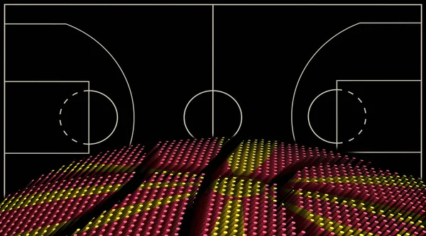 北マケドニアバスケットボールコート背景 バスケットボールボール 黒の背景 — ストック写真