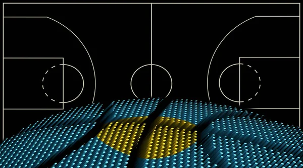パラオバスケットボールコートの背景 バスケットボールボール ブラックの背景 — ストック写真