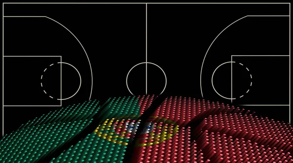 ポルトガルバスケットボールコートの背景 バスケットボールボール ブラックの背景 — ストック写真