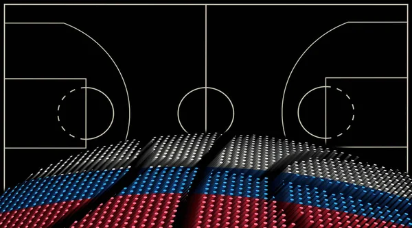 ロシアバスケットボールコートの背景 バスケットボールボール ブラックの背景 — ストック写真