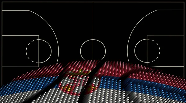 セルビアバスケットボールコートの背景 バスケットボールボール 黒の背景 — ストック写真