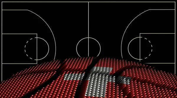 スイスバスケットボールコートの背景 バスケットボールボール ブラックの背景 — ストック写真