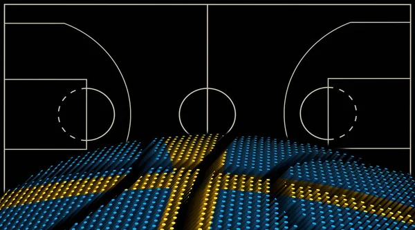 Sveç Basketbol Sahası Geçmişi Basketbol Topu Siyah Arka Plan — Stok fotoğraf