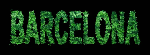 Barcelona Lettering Barcelona Forest Ecology Concept Black Clipping Path — стокове фото