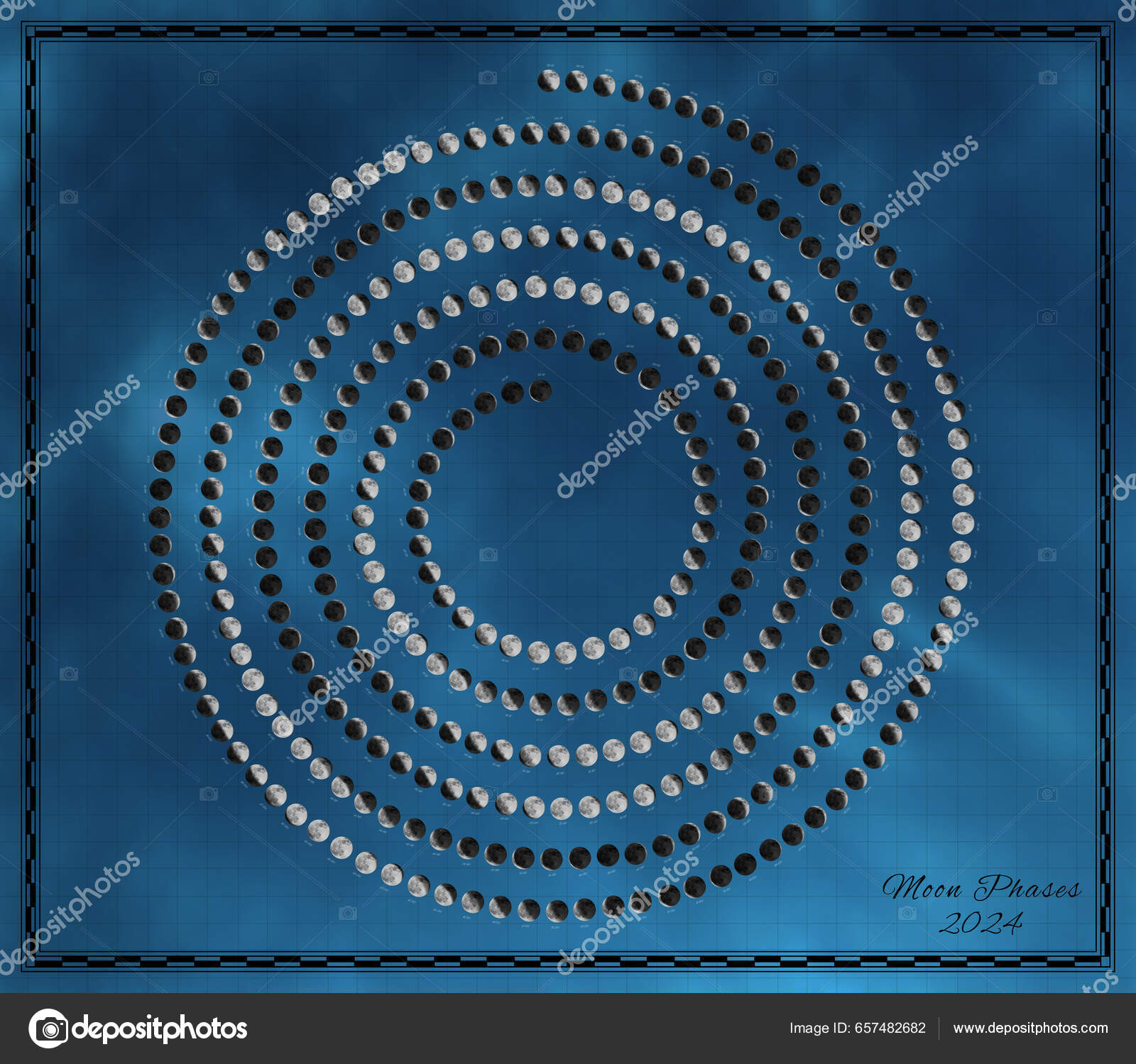 Calendario Luna 2024 Fases Luna Espiral Cielo Fondo fotografía de