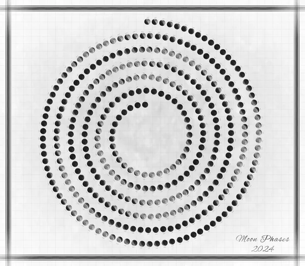 Moon Calendar 2024, Spiral Moon Phases on White Background