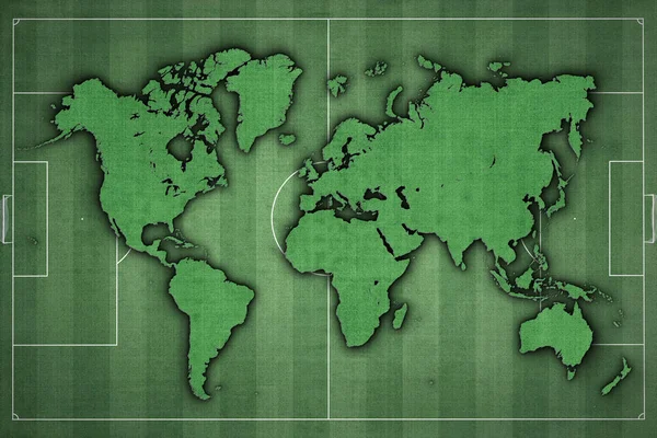 Mapa Světa Fotbalové Hřiště Zelená Tráva Fotbalový Svět Sportovní Zázemí — Stock fotografie