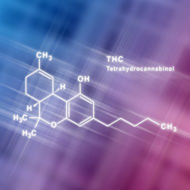 THC Tetrahydrocannabinol Yapısal Kimyasal Formül Mavi Pembe Arkaplan