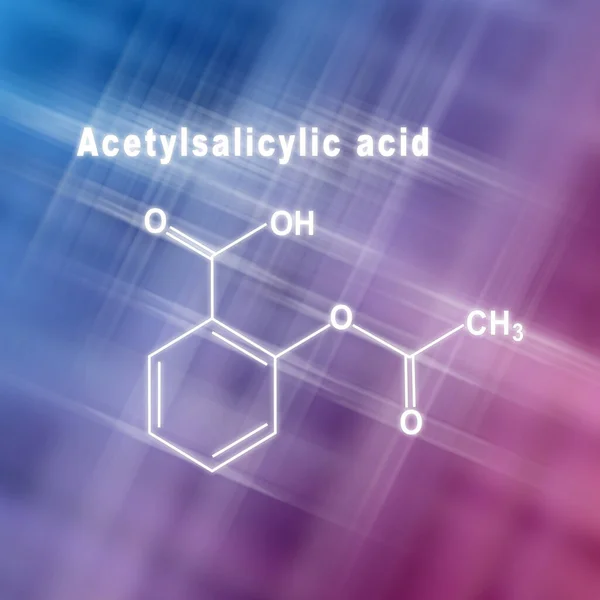 Acido Acetilsalicilico Aspirina Formula Chimica Strutturale Fondo Rosa Blu — Foto Stock