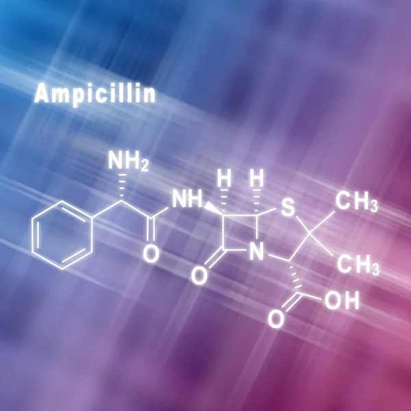 Ampicilin Antibiotikum Strukturální Chemický Vzorec Modrá Růžová Pozadí — Stock fotografie