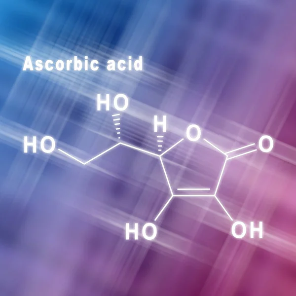 抗坏血酸结构化学公式蓝色粉红背景 — 图库照片