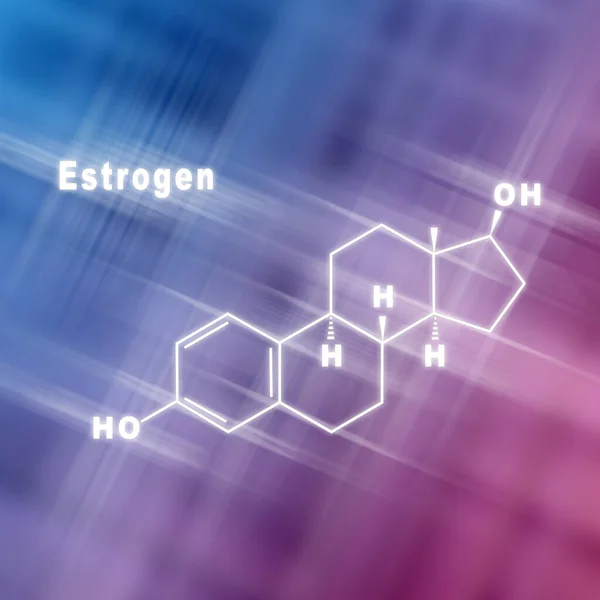 Hormona Del Estrógeno Fórmula Química Estructural Fondo Rosa Azul —  Fotos de Stock