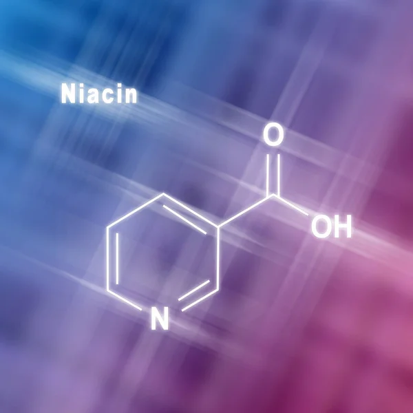 Niacina Ácido Nicotínico Molécula Vitamina Fórmula Química Estructural Azul Rosa —  Fotos de Stock