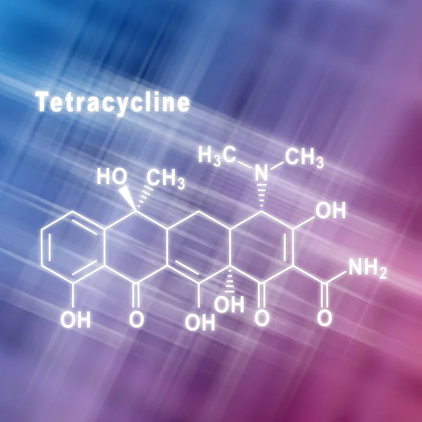 Antibiótico Tetraciclina Fórmula Química Estructural Fondo Rosa Azul —  Fotos de Stock