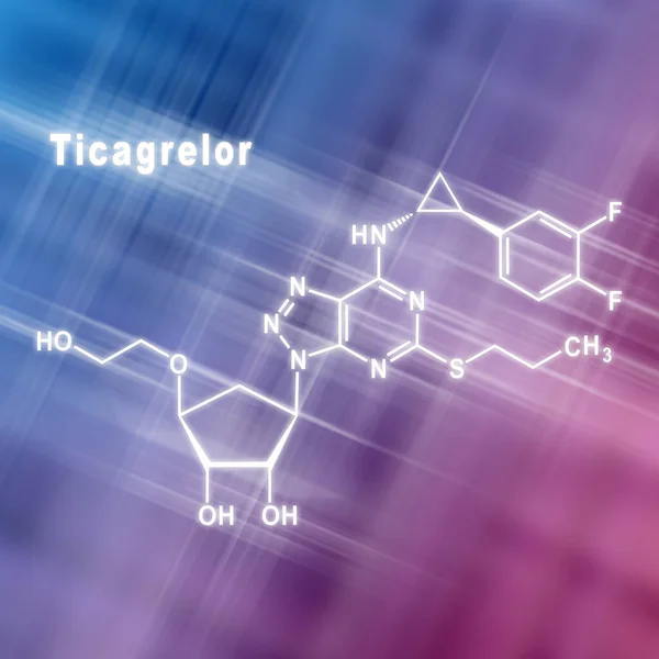 Medicamento Inhibidor Plaquetas Ticagrelor Estructura Química Fondo Rosa Azul —  Fotos de Stock