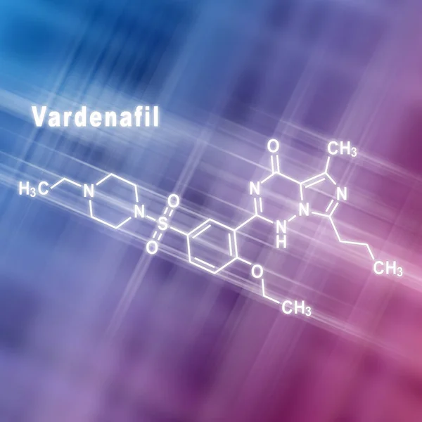 stock image Vardenafil erectile dysfunction drug molecule Structural chemical formula blue pink background