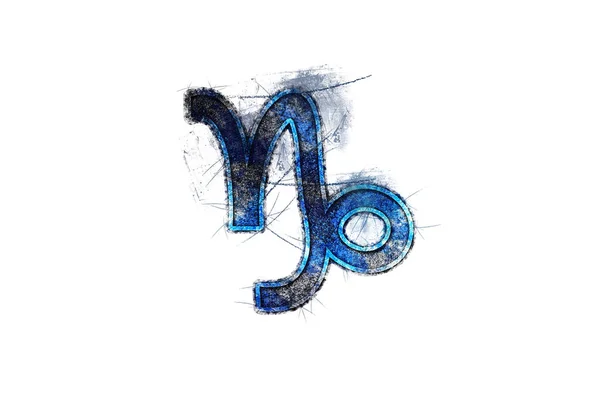 摩羯座黄道带星座 星座占星术背景 摩羯座星座符号 白色背景上的蓝色符号 — 图库照片