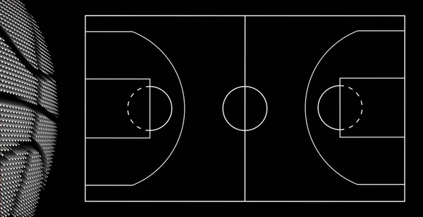 Basketbalveld Achtergrond Basketbal Bal Zwarte Achtergrond — Stockfoto