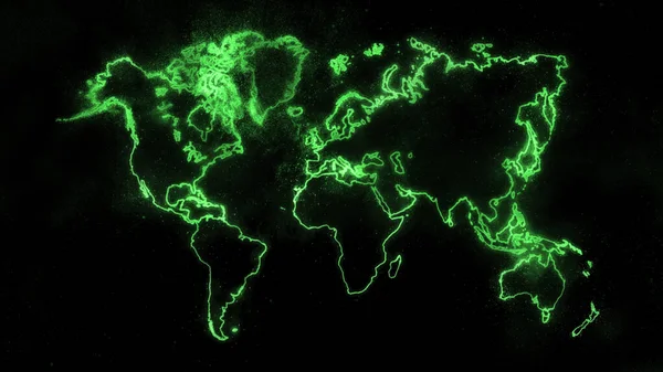 Mappa Del Mondo Colorata Sfondo Scuro Green Glowing Mappa Del — Foto Stock
