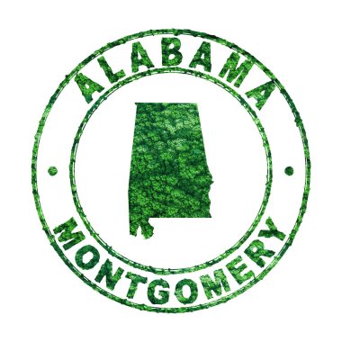 Alabama Haritası, Posta Damgası, Sürdürülebilir Geliştirme, CO2 emisyon konsepti, kırpma yolu